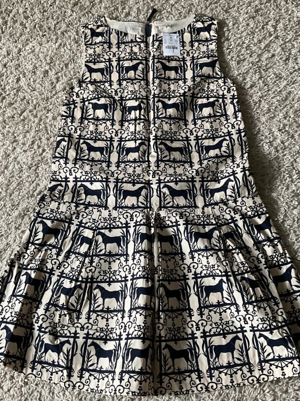 j.crew Crewcuts GIRLS' dress in HORSES print. size: 12. color: ivory black.